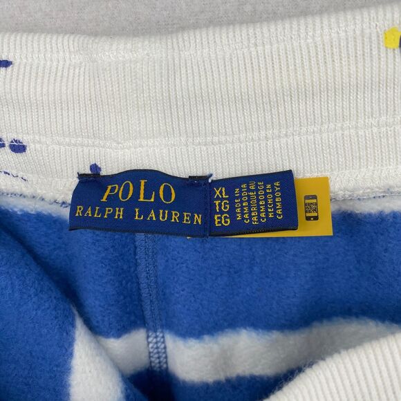 POLO RALPH LAUREN Shorts Womens XL Paint Splatter Striped Fleece 4" Sweat Blue - Picture 3 of 13